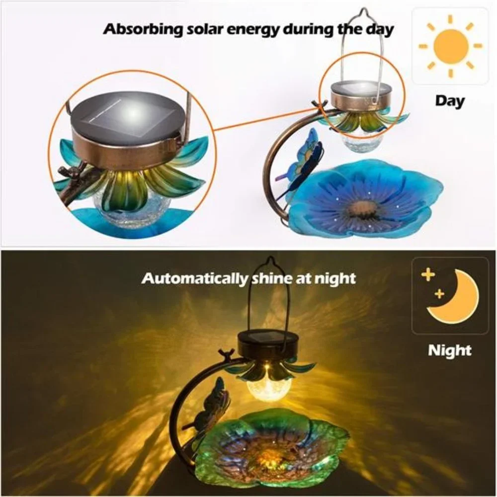 Solar Bird Feeder for Outside Hanging Wild Birdfeeders Seed Tray Outdoor
